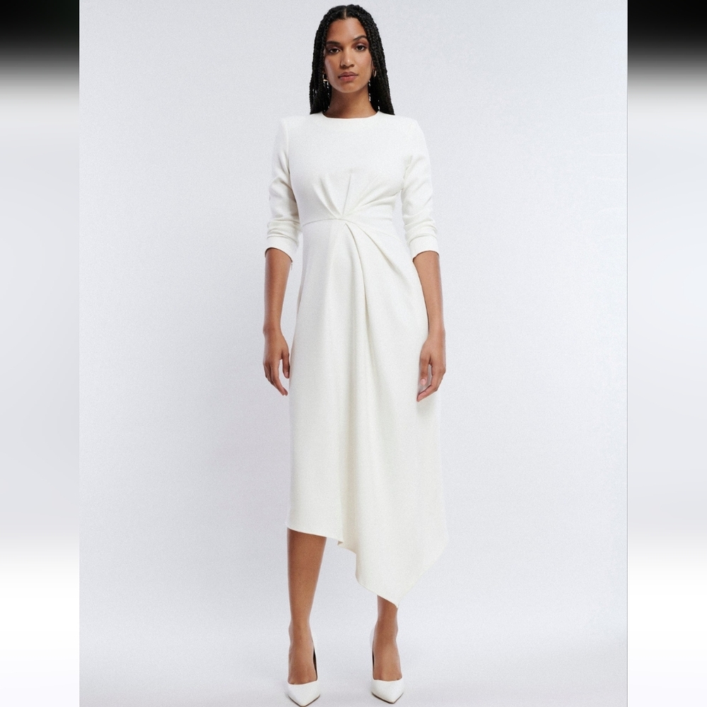 BCBGMAXARIA Pax Midi Dress in Cloudy White dress size 38
